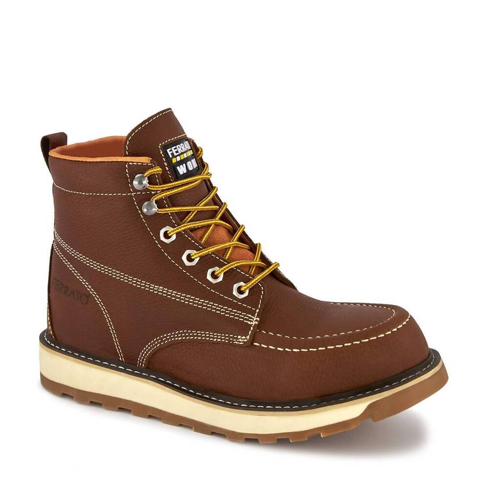 NEW FERRATO men's work leather boots in brown